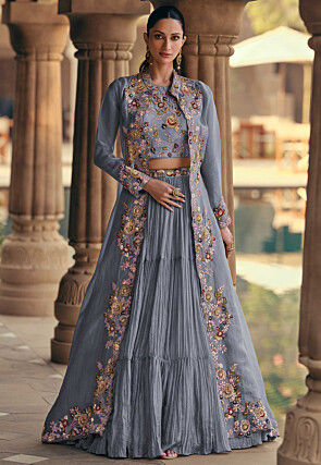 Embroidered Georgette Lehenga in Blue