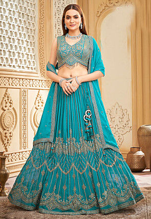 Embroidered Georgette Lehenga in Blue