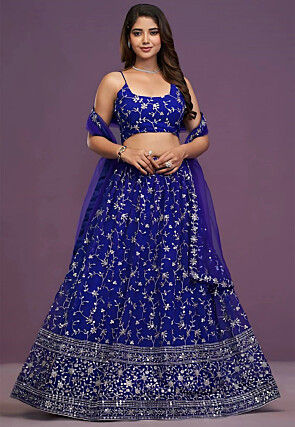Embroidered Georgette Lehenga in Blue