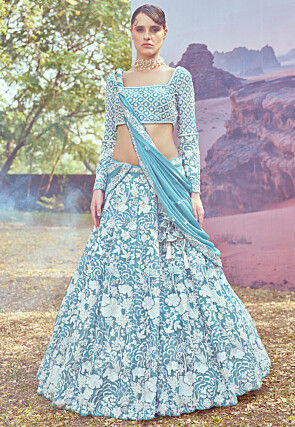Embroidered Georgette Lehenga in Blue