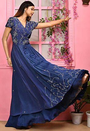 Embroidered Georgette Lehenga in Blue