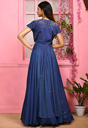 Embroidered Georgette Lehenga in Blue