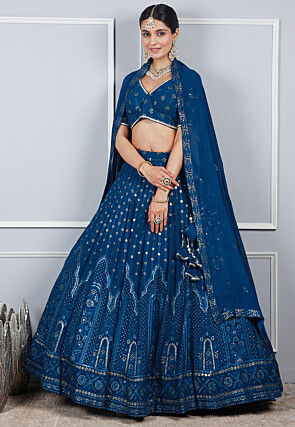 Embroidered Georgette Lehenga in Blue