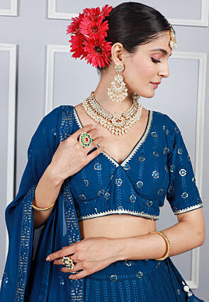 Embroidered Georgette Lehenga in Blue