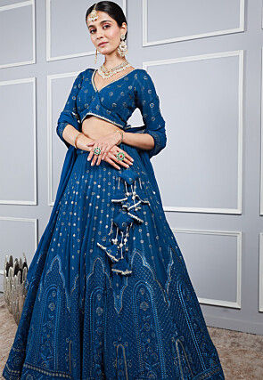 Embroidered Georgette Lehenga in Blue