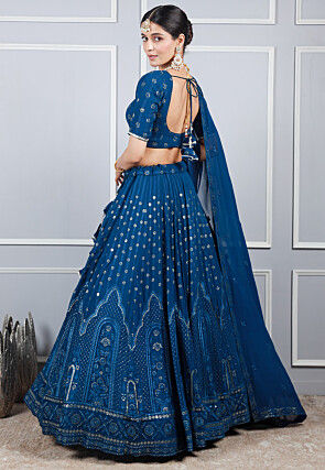 Embroidered Georgette Lehenga in Blue