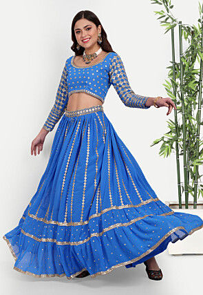 Embroidered Georgette Lehenga in Blue