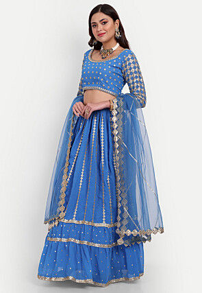 Embroidered Georgette Lehenga in Blue