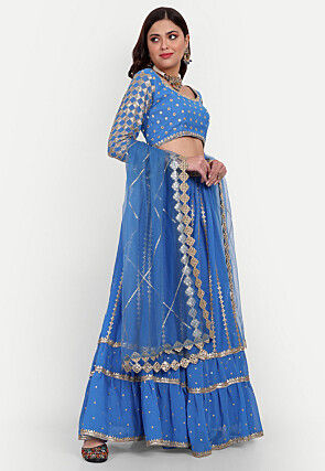 Embroidered Georgette Lehenga in Blue