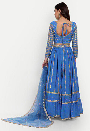 Embroidered Georgette Lehenga in Blue