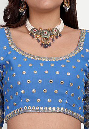 Embroidered Georgette Lehenga in Blue