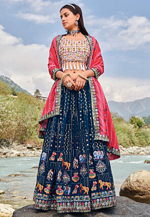 Embroidered Georgette Lehenga in Blue