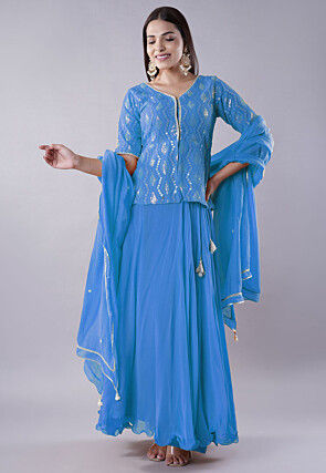 Embroidered Georgette Lehenga in Blue