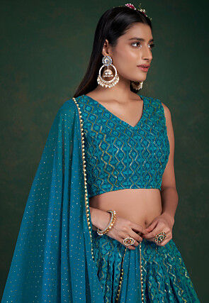 Embroidered Georgette Lehenga in Blue