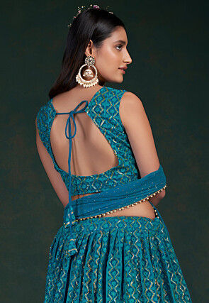 Embroidered Georgette Lehenga in Blue