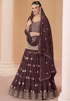 embroidered georgette lehenga in brown v1 lcc3081