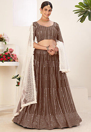 Embroidered Georgette Lehenga in Brown