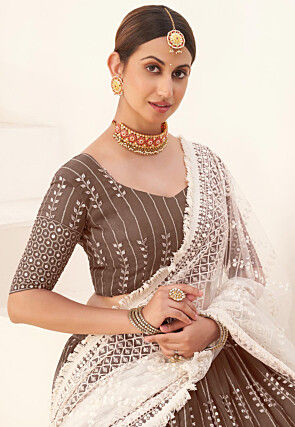 Embroidered Georgette Lehenga in Brown