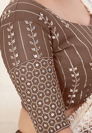 Embroidered Georgette Lehenga in Brown