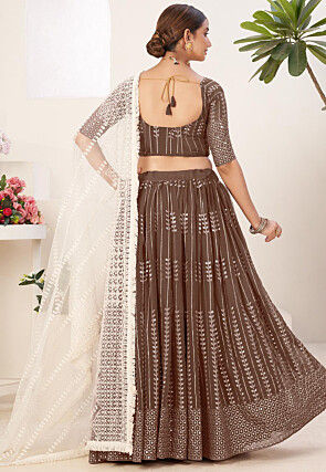 Embroidered Georgette Lehenga in Brown