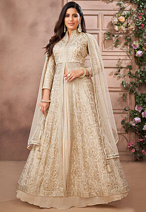 Embroidered Georgette Lehenga in Cream