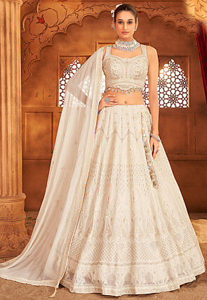 Embroidered Georgette Lehenga in Cream