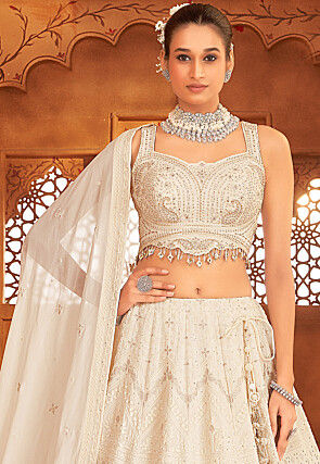 Embroidered Georgette Lehenga in Cream