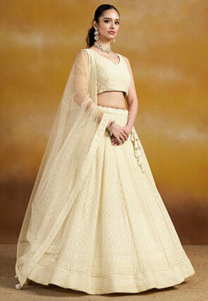 Embroidered Georgette Lehenga in Cream