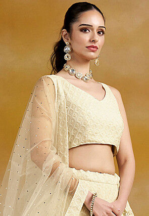 Embroidered Georgette Lehenga in Cream