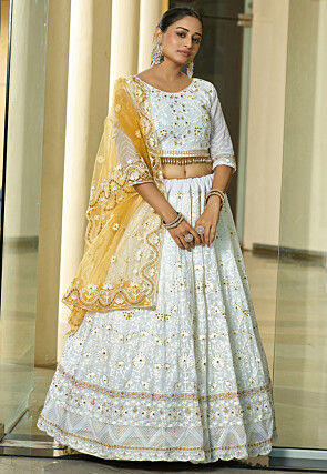 Embroidered Georgette Lehenga in Cream
