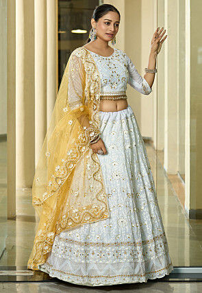 Embroidered Georgette Lehenga in Cream
