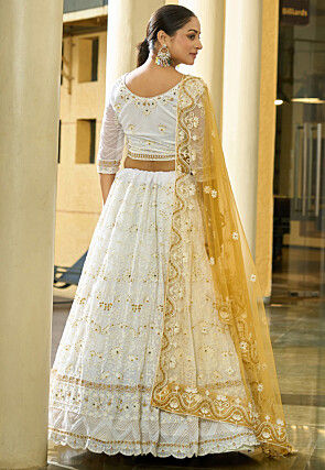 Embroidered Georgette Lehenga in Cream