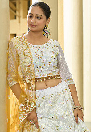 Embroidered Georgette Lehenga in Cream