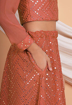 Embroidered Georgette Lehenga in Dark Peach
