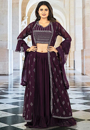 Buy MAVTAR Women Maroon Embellished Georgette Lehenga Choli With Dupatta  (XL) Online at Best Prices in India - JioMart.