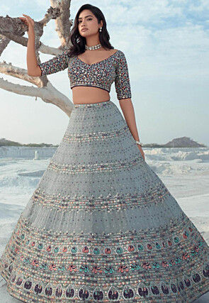 Embroidered Georgette Lehenga in Dusty Blue