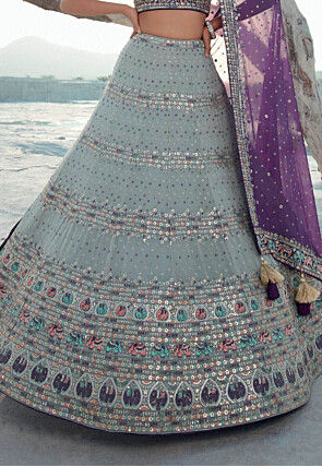 Embroidered Georgette Lehenga in Dusty Blue