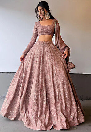 Embroidered Georgette Lehenga in Dusty Purple