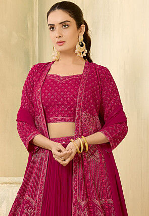 Embroidered Georgette Lehenga in Fuchsia