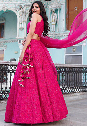 Embroidered Georgette Lehenga in Fuchsia