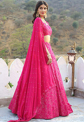Embroidered Georgette Lehenga in Fuchsia