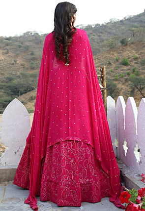 Embroidered Georgette Lehenga in Fuchsia