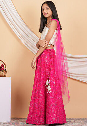 Embroidered Georgette Lehenga in Fuchsia