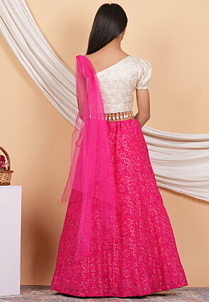 Embroidered Georgette Lehenga in Fuchsia