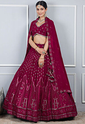 Embroidered Georgette Lehenga in Fuschia