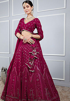 Embroidered Georgette Lehenga in Fuschia