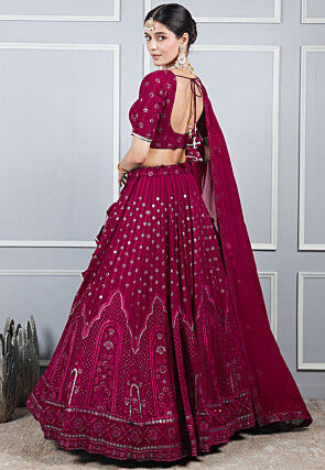 Embroidered Georgette Lehenga in Fuschia