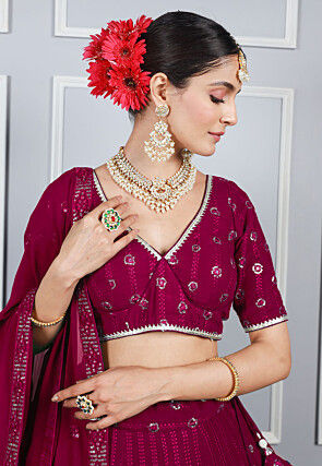Embroidered Georgette Lehenga in Fuschia