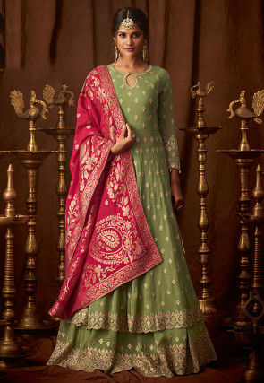 Shop Embroidered Emerald Green Lehenga Online @ Best Price