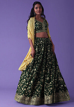 Embroidered Georgette Lehenga in Green